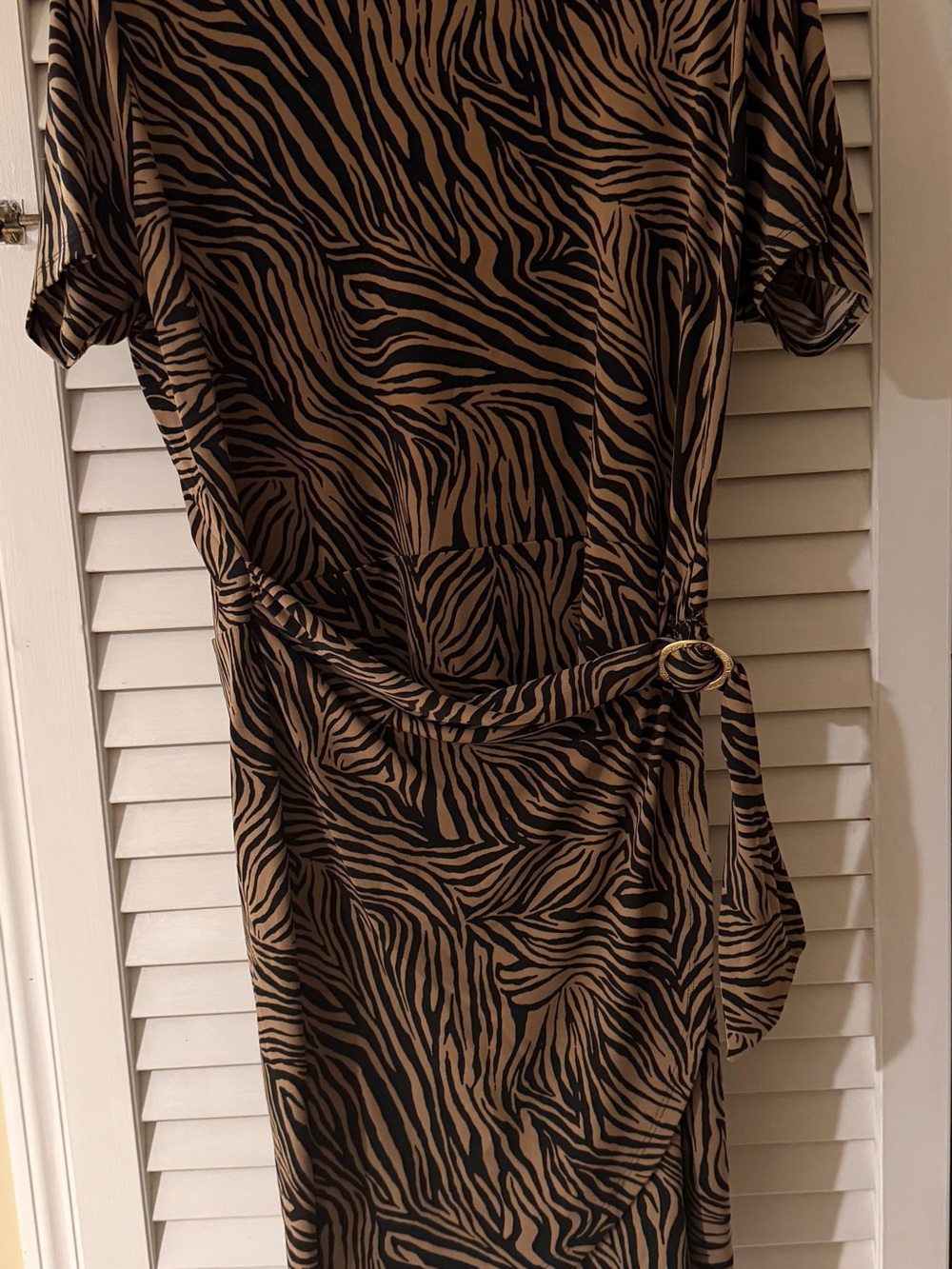 MICHAEL Michael Kors Brown and Black Zebra-Print Midi Wrap Dress
